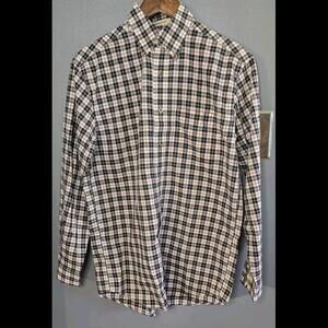 LL Bean Wrinkle Resistant Shirt Men's Small Plaid Pocket Long Sleeve Button Up